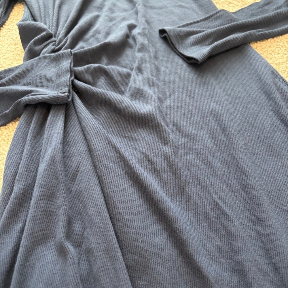 Michael Stars NWT Marina Ruched‎ Long Sleeve Mini Dress Womens L Blue Ribbed - Picture 2 of 6